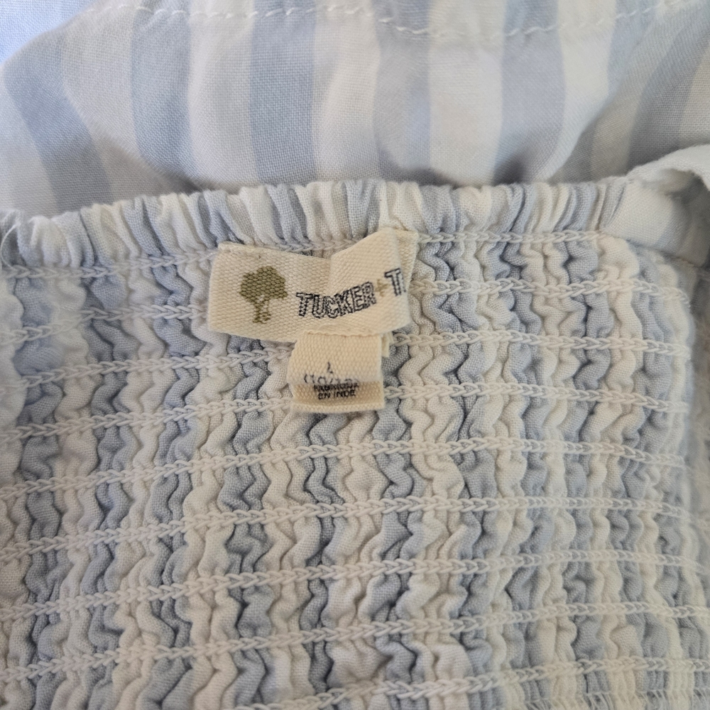 Tucker + Tate Girls Light Blue White Striped Sleeveless Smocked Summer Top Large - Picture 3 of 5